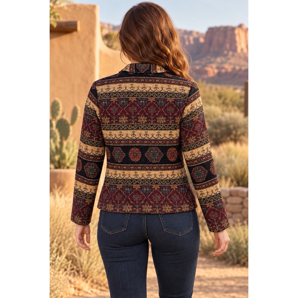 Carol Anderson Women S/M Tapestry Jacket Southwestern Boho Button Front - Picture 2 of 11